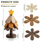 HASTHIP Wooden Coasters Set for Dining Table with Tree Shaped Holder and Rustic Floral Design | 3pcs Heat Resistant Cup Mats