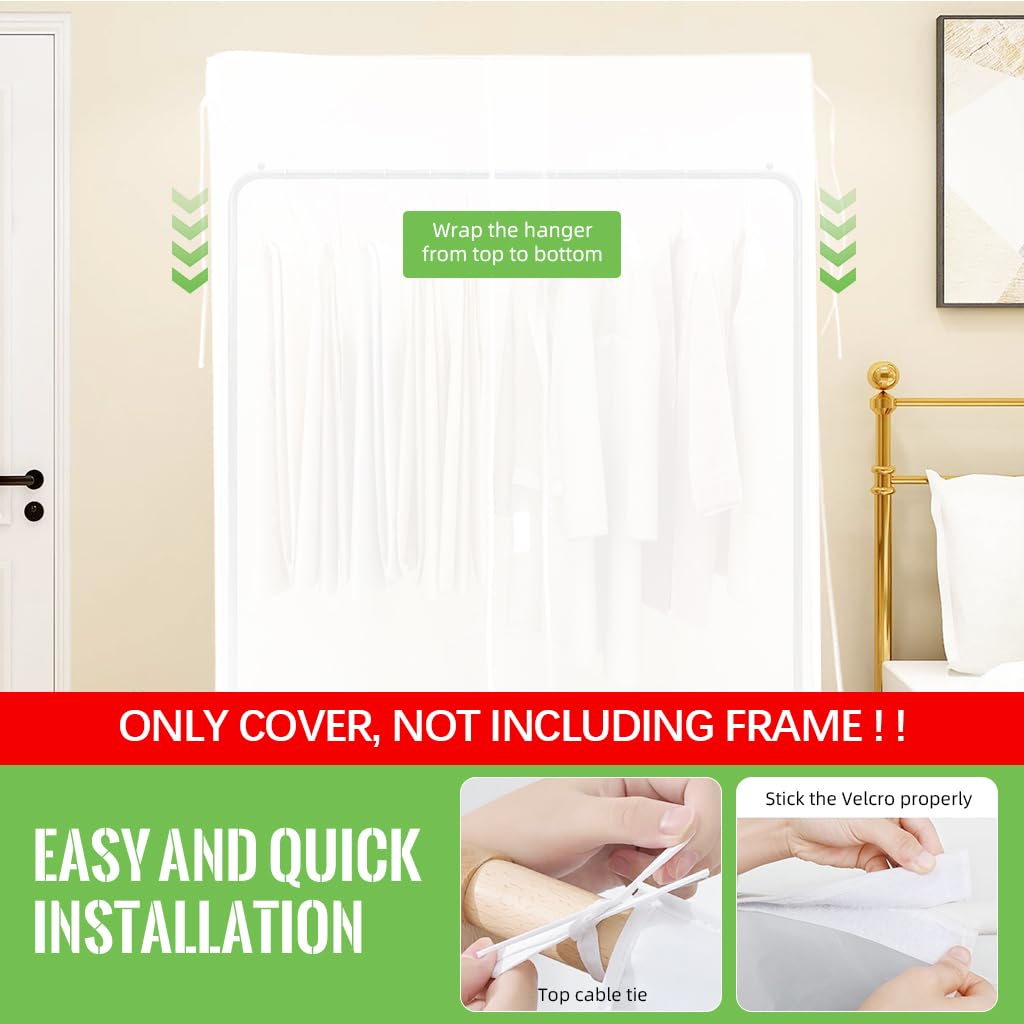 HASTHIP Clothes Rack Cover for Dustproof Wardrobe Protection 150x120cm with PEVA Material | 3 PCS