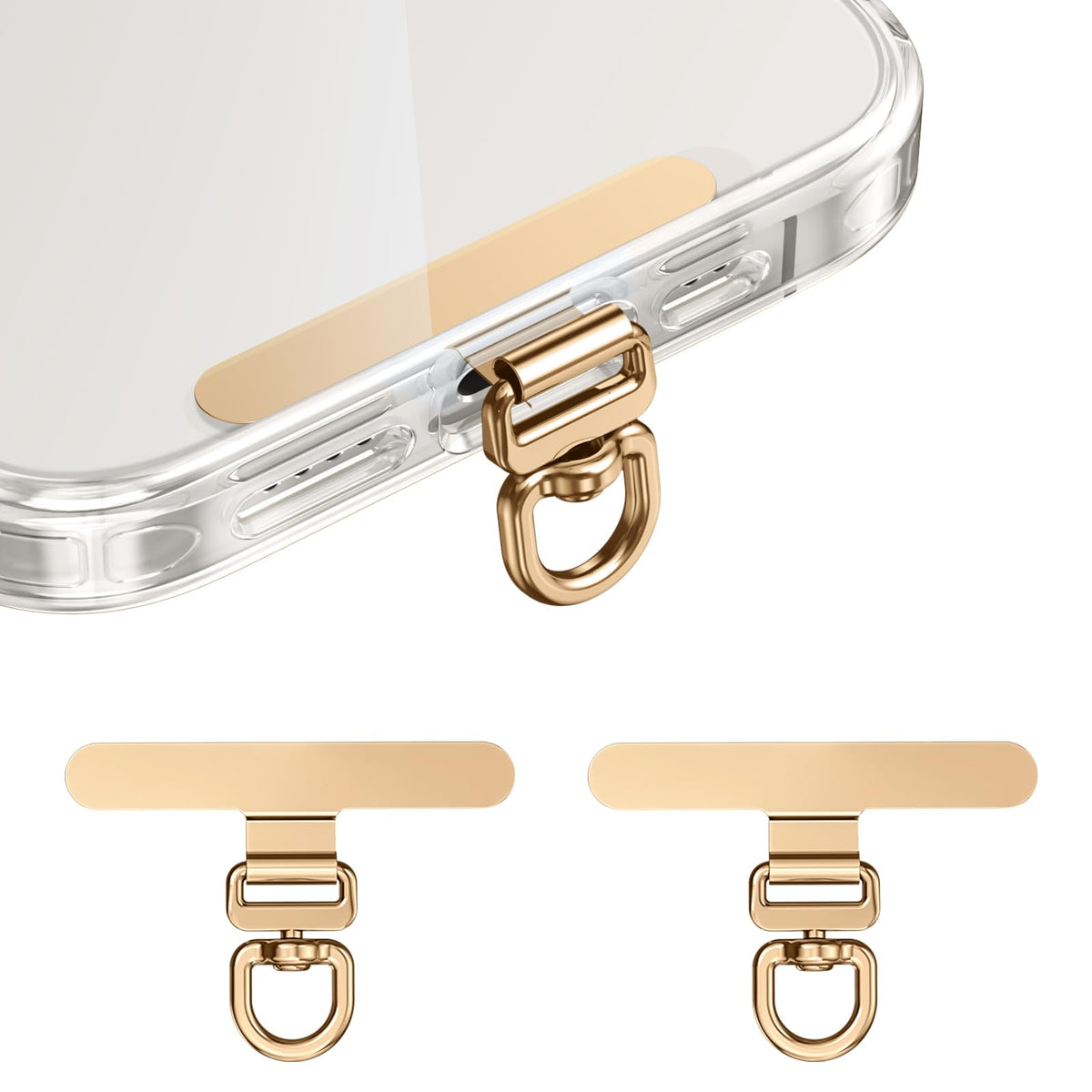 HASTHIP® Paquete de 2 lengüetas sujeción para Funda teléfono Acero Inoxidable, lengüetas ultradelgadas 0, 18 mm con Anilla en D giratoria, lengüetas multifunción para Colgante, Correa y Cadena