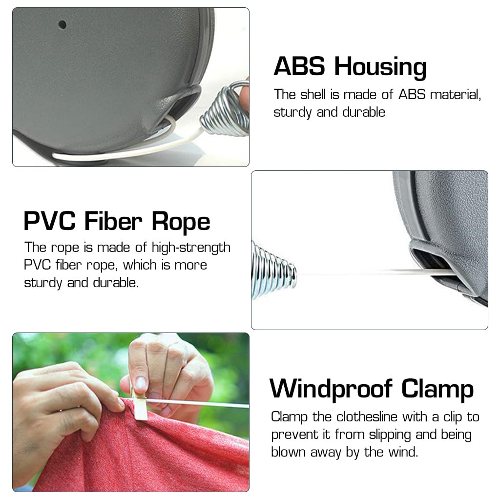 HASTHIP Retractable Clothesline for Indoor and Outdoor Drying with 39ft PVC Line and Wooden Clips | Supports 30lbs