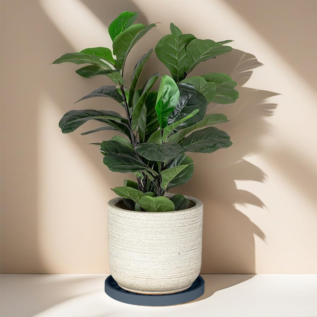 HASTHIP Plant Pot Stand for Indoor & Outdoor Use with 360° Wheels and Spiral Ridged Tray | 37 cm Grey PP Caddy