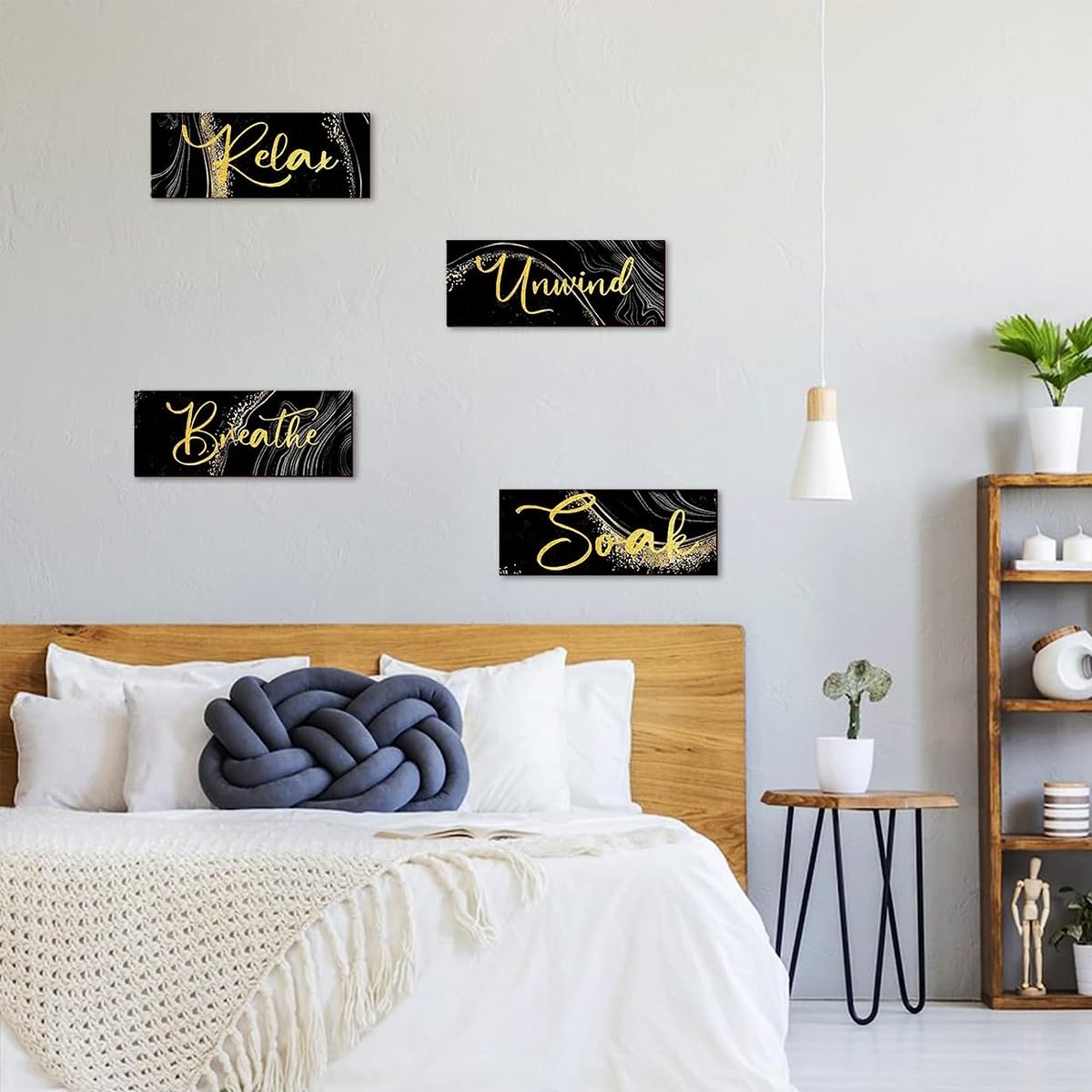 HASTHIP Wooden Wall Hangings for Home Decoration featuring 4 pcs 10 x 4 in Rustic Signs | Relax Soak Unwind Breathe Decor