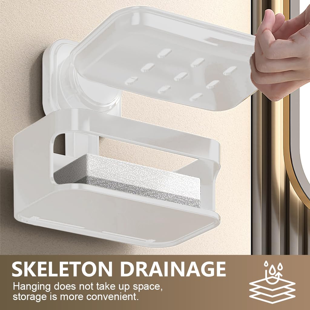 HASTHIP Silicone Soap Holder for Bathroom with Quick Drain Design and White Sponge | Stickable Anti Slip Dish for Kitchen and Sink