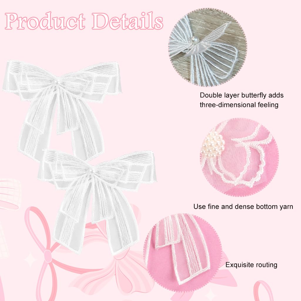 HASTHIP Applique Patches for DIY Crafts with 15 Sheer White Lace Bow and Butterfly Decals