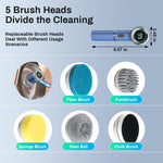 HASTHIP® Cordless Electric Spin Scrubber Cleaning Brush with 5 Replaceable Brush Heads, Electric Bathroom Cleaning Brush with Power Display, 3 Speeds & Max 2400RPM, Electric Cleaning Brush for Home