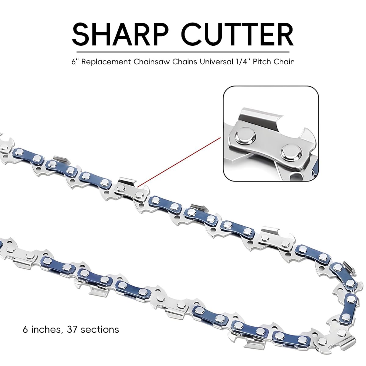 HASTHIP Chainsaw Replacement Chain Set for Wood Cutting with Low Kickback 6 in Steel | 4 Pack