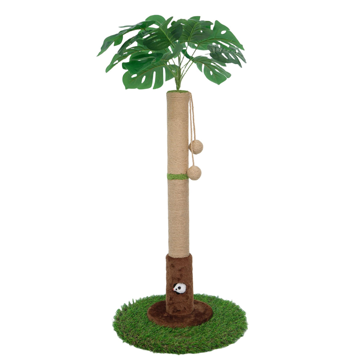 HASTHIP® Cat Scratching Post for Indoor Cats and Kittens, 35.43'' Tall Sisal Rope Palm Tree Scratch Post with Hanging Ball Toy, Sturdy Cat Tower for Exercise and Claw Care, Brown