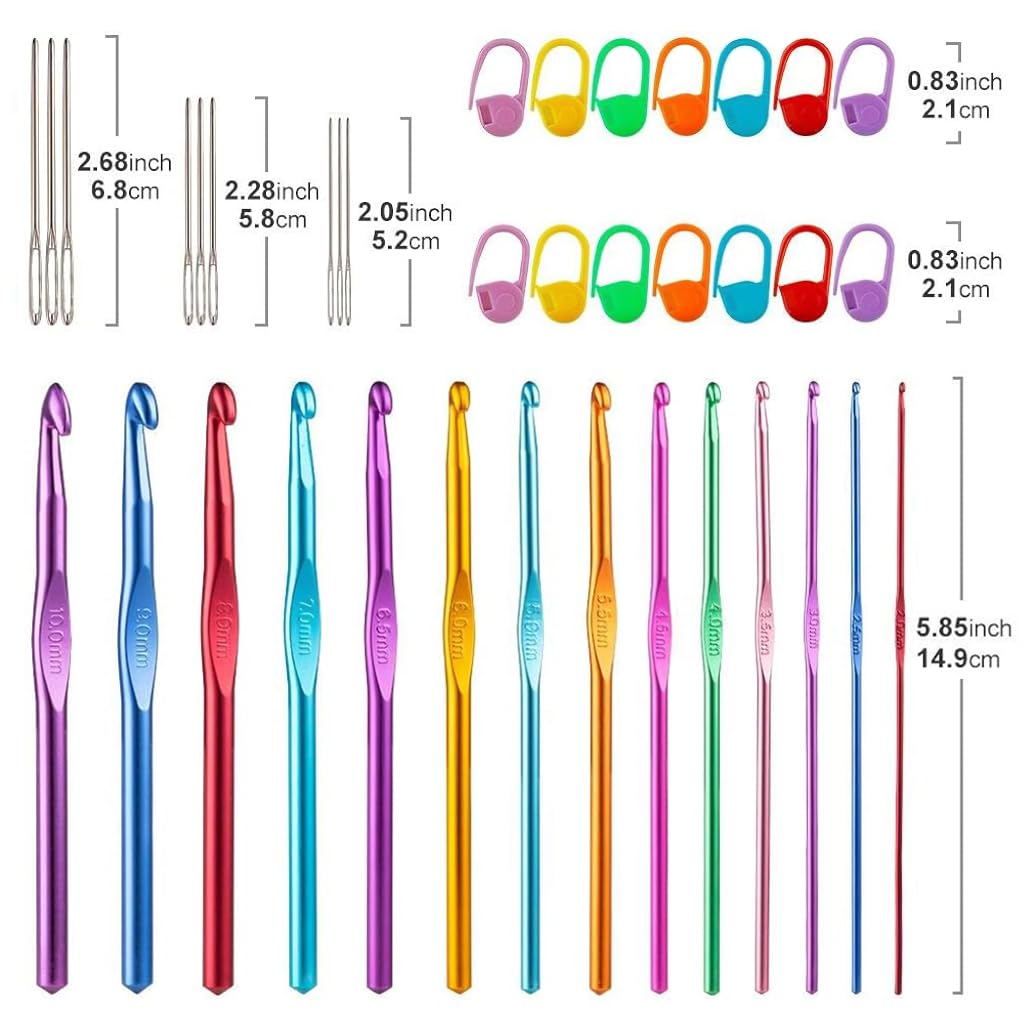 HASTHIP Crochet Hooks Set for DIY Knitting with Ergonomic Handles and 74PCS Aluminum Tools