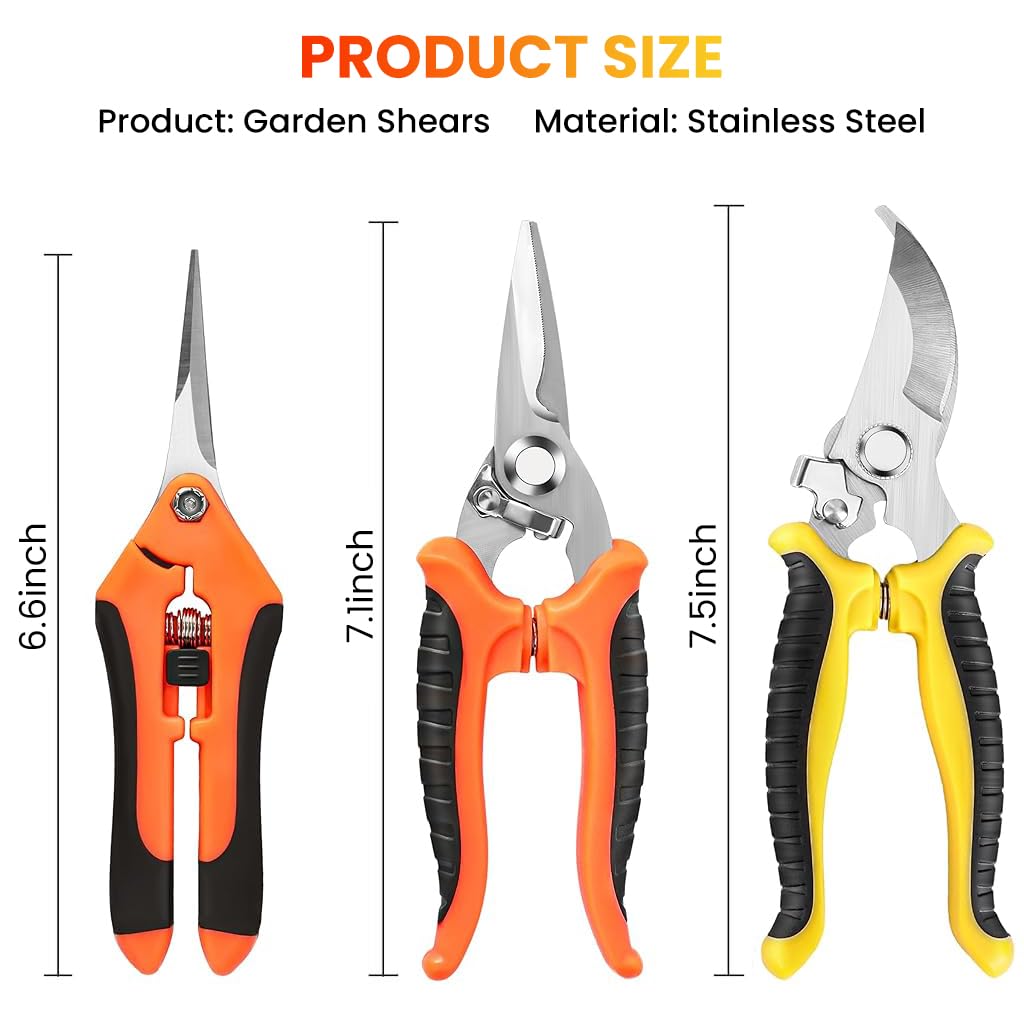 HASTHIP® Gardening Scissor 3Pcs - Thickened Stainless Steel Pruning Cutter Plants - Gardening Tools - Kit For Home Garden - Plant Cutter For Garden & Potted Plants - 20CM