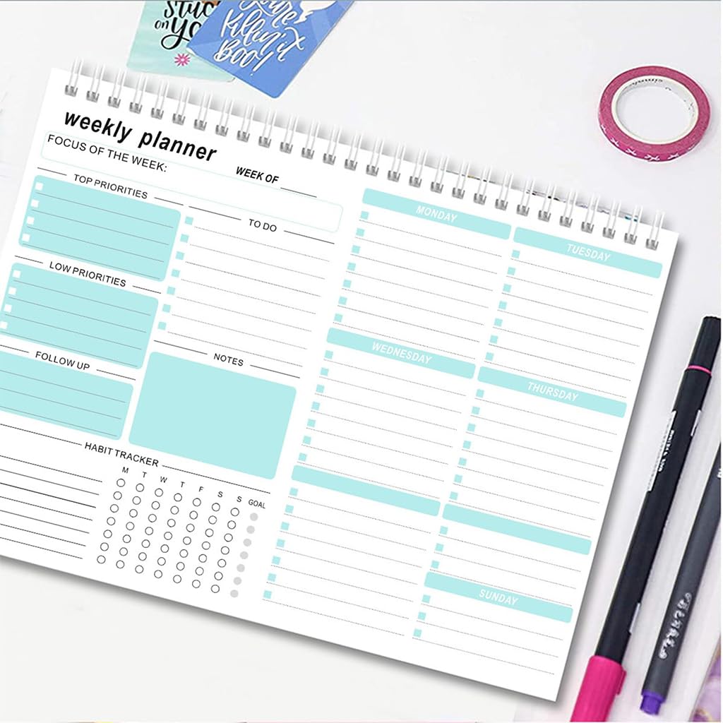 HASTHIP® 8.5" x 11" Weekly Planner Notepad 52 Week Undated Planning Pad with Habit Tracker, To-Do Lists & Goal Organizer Pink Productivity Journal for Men, Women, Office, School & Home Use(Blue)