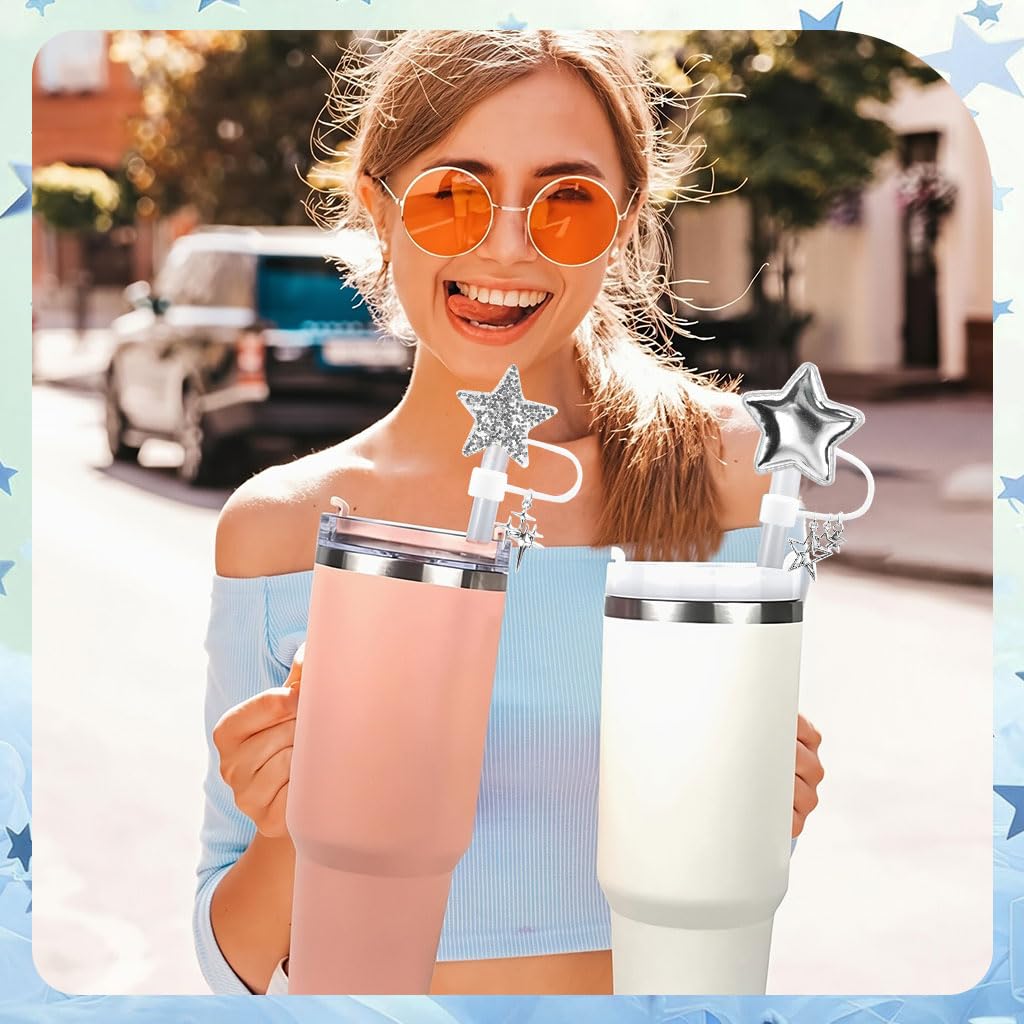 HASTHIP Straw Cover Caps for 10mm Straws featuring Anti Slip Grip and Star Charm | Travel Use