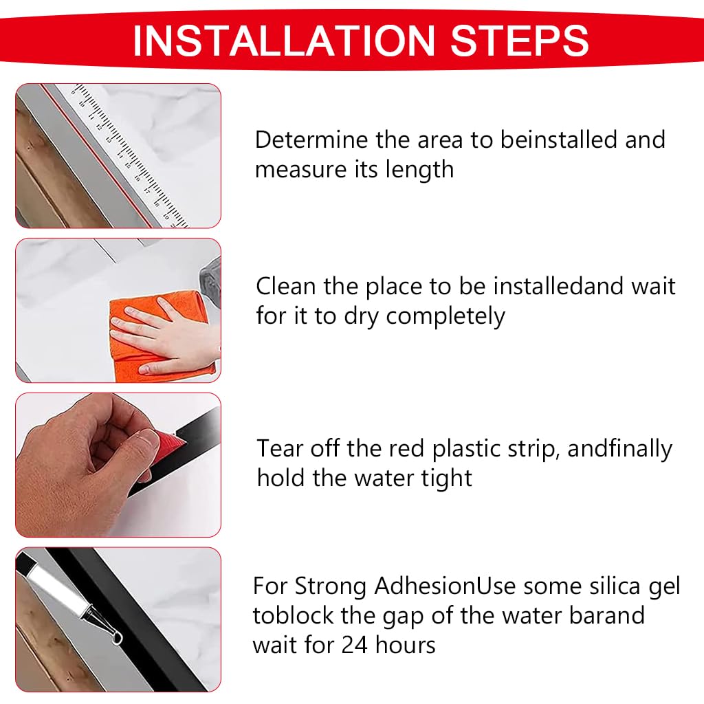 HASTHIP Silicone Water Stopper for Shower and Bathroom with Self‑Adhesive 39 in | 2 PCS Black
