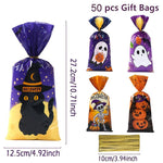 HASTHIP Halloween Goodie Bags for Party Treats 50 Pack 4.9x10.7 in with Golden Twist Ties