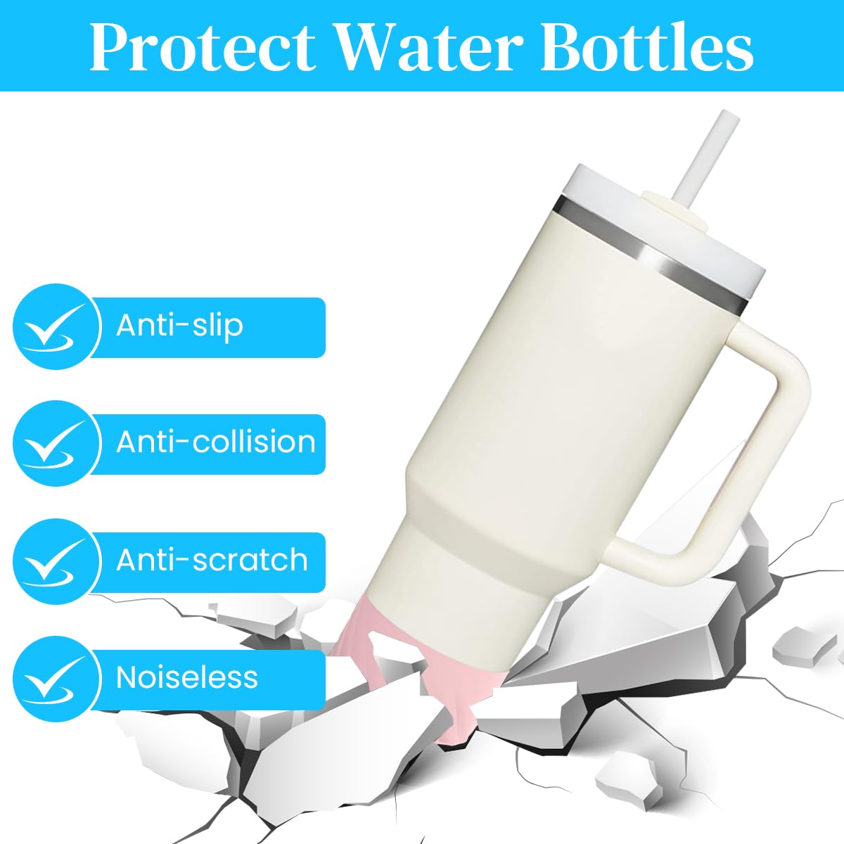 HASTHIP Water Bottle Protective Silicone Boot for Stanley Quencher 20oz 30oz 40oz | 2PCS Purple Cup Bottom Protector