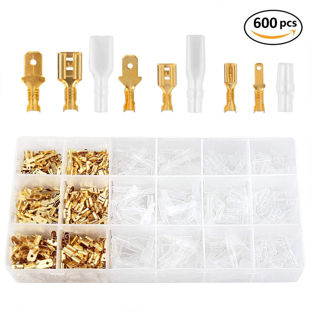 HASTHIP Wire Terminals Crimping Tool Kit with 600 Spade Connectors and Self Adjusting Ratcheting Pliers for AWG 22 16 Wiring Projects