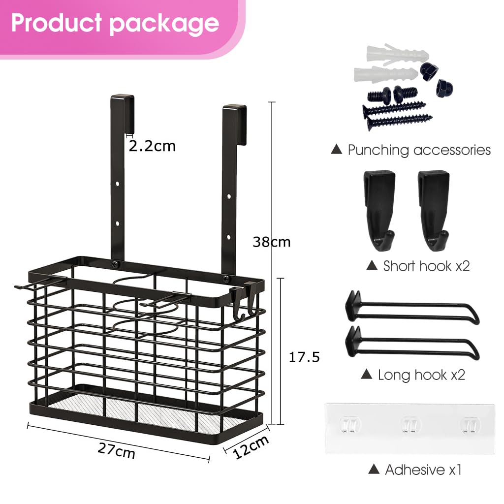 Hair Dryer Stand, Hair Tool Organizer Wall Mount, Carbon Steel Metal Wire Bathroom Blow Dryer Holder Hair Styling Hot Tools Organizer for Flat Iron, Curling Wand, Straightener (Black)