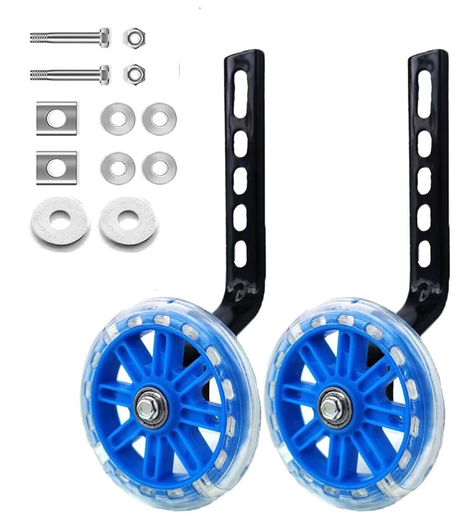 HASTHIP® Mehome Flash Training Wheels for 12 14 16 18 20 Inch Kids Bike,Heavy Duty Training Wheels are for Single Speed Bicycle-Blue