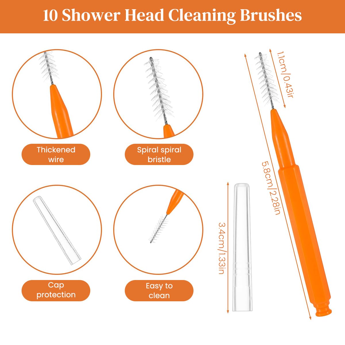 HASTHIP Shower Head Cleaner Tool for Unclogging Nozzles with 10 Fine Nylon Brushes | 4.3 in Detail Cleaning Set