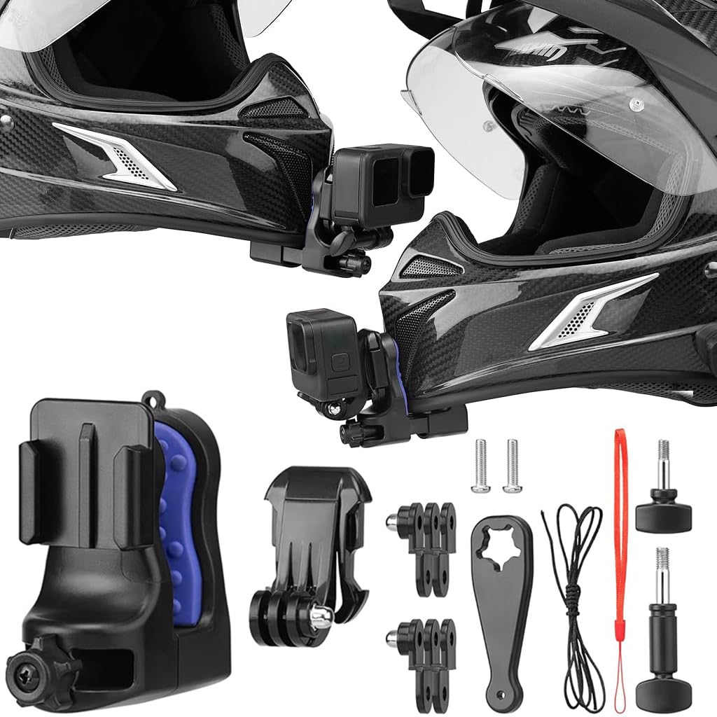 HASTHIP® ZORBES Montaje de barbiquejo para cámara de acción, Soporte de Casco de Motocicleta Giratorio 180°, diseño de sujeción Segura y ángulo Ajustable, Compatible con cámaras de acción