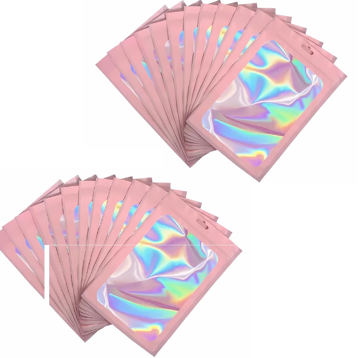 HASTHIP resealable odor proof bags for food jewelry and lip gloss featuring mylar and foil material | 200 pcs pink 7.5x12 cm with clear window