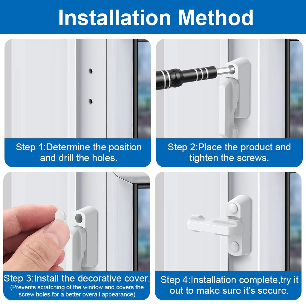 HASTHIP Window Sash Lock 4 Pc Set for Doors and Windows featuring T Handle Design | White Steel Secure Fit