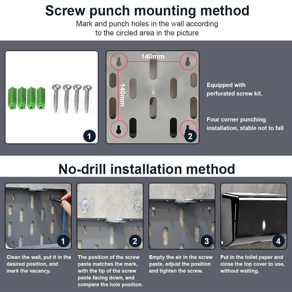 HASTHIP Tissue Holder for Bathroom with Transparent Window and Dual Install Options | 27×20.5×10 cm ABS Wall-Mounted Dispenser for Home or Hotel
