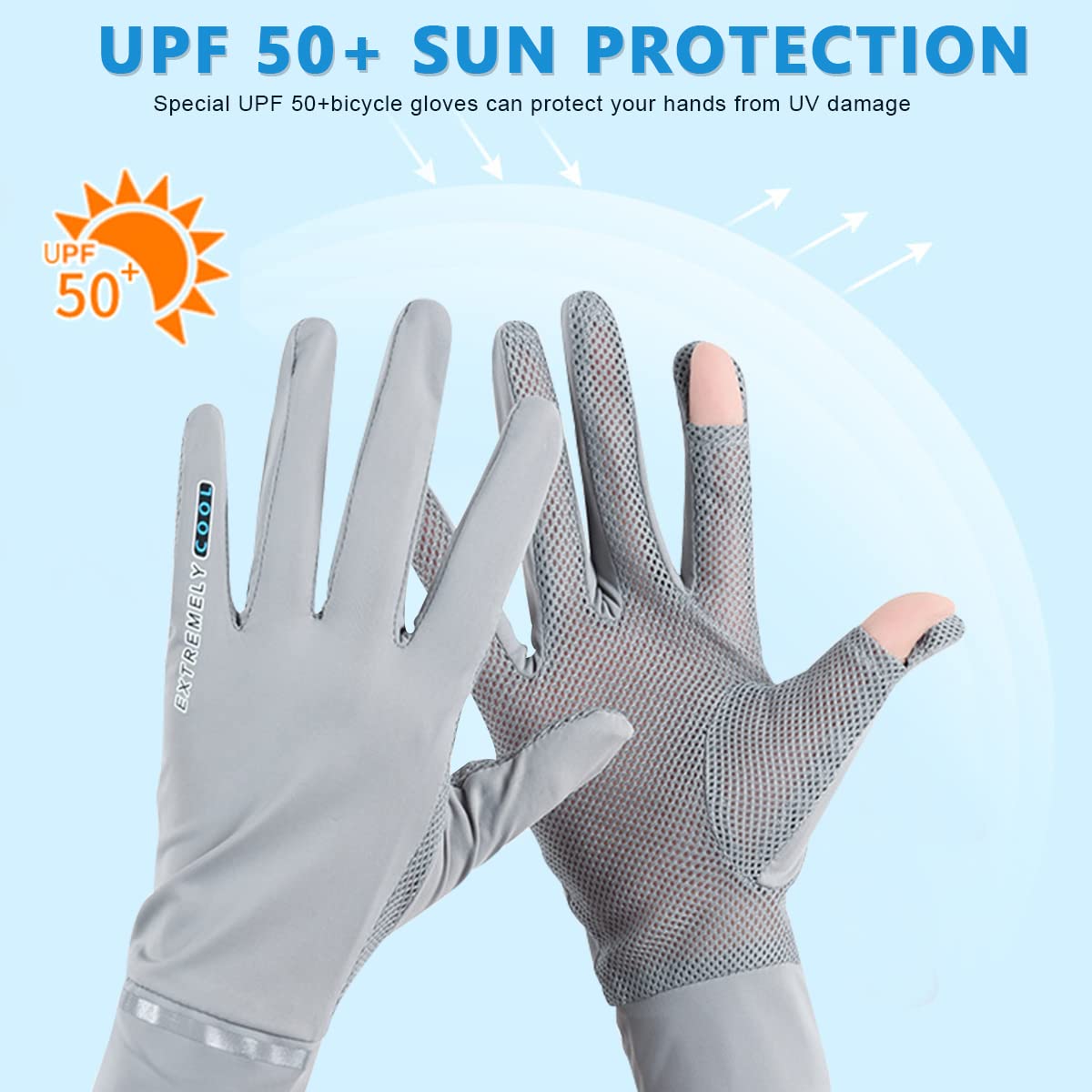 HASTHIP Hand Gloves for Sun Protection with UPF 50+ Ice Silk Fabric 3 pcs | Grey Women Cycling Gloves