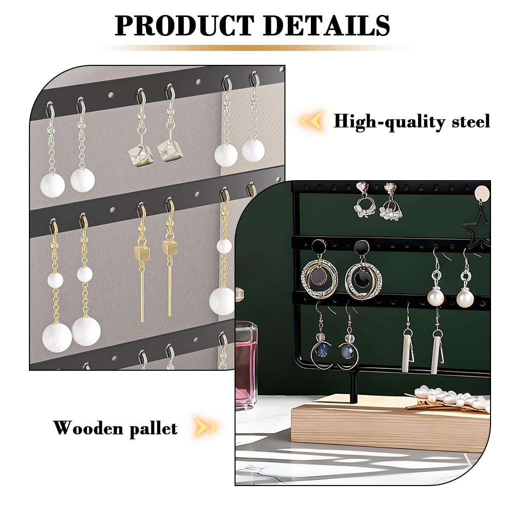 HASTHIP Earrings Organizer for Display with 4 Tier 88 Slot Metal Stand and Wooden Base | for Women
