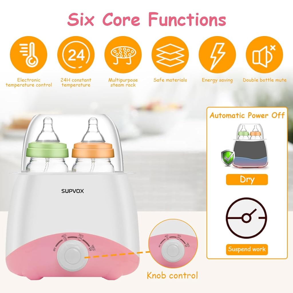 HASTHIP® Calentador de Biberones Eléctrico 6 en 1 para Bebés,Esterilizador de Botellas Rápido 8-15 Min,Mantiene Calor 24H Calentamiento Alimentos Temporizador y Temperatura Ajustable