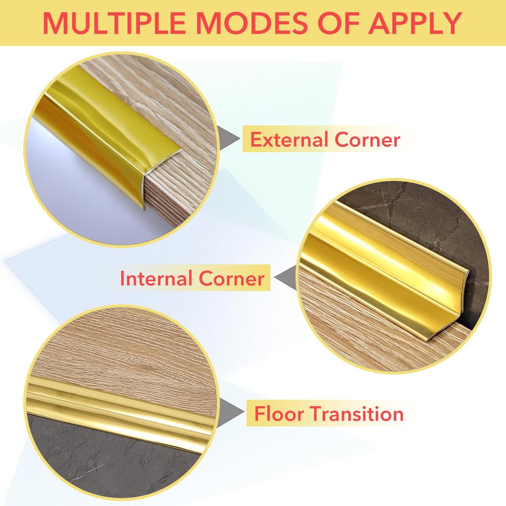 HASTHIP Wall Molding Trim for Home Decoration with Peel and Stick Design | 9.84 ft Golden PVC