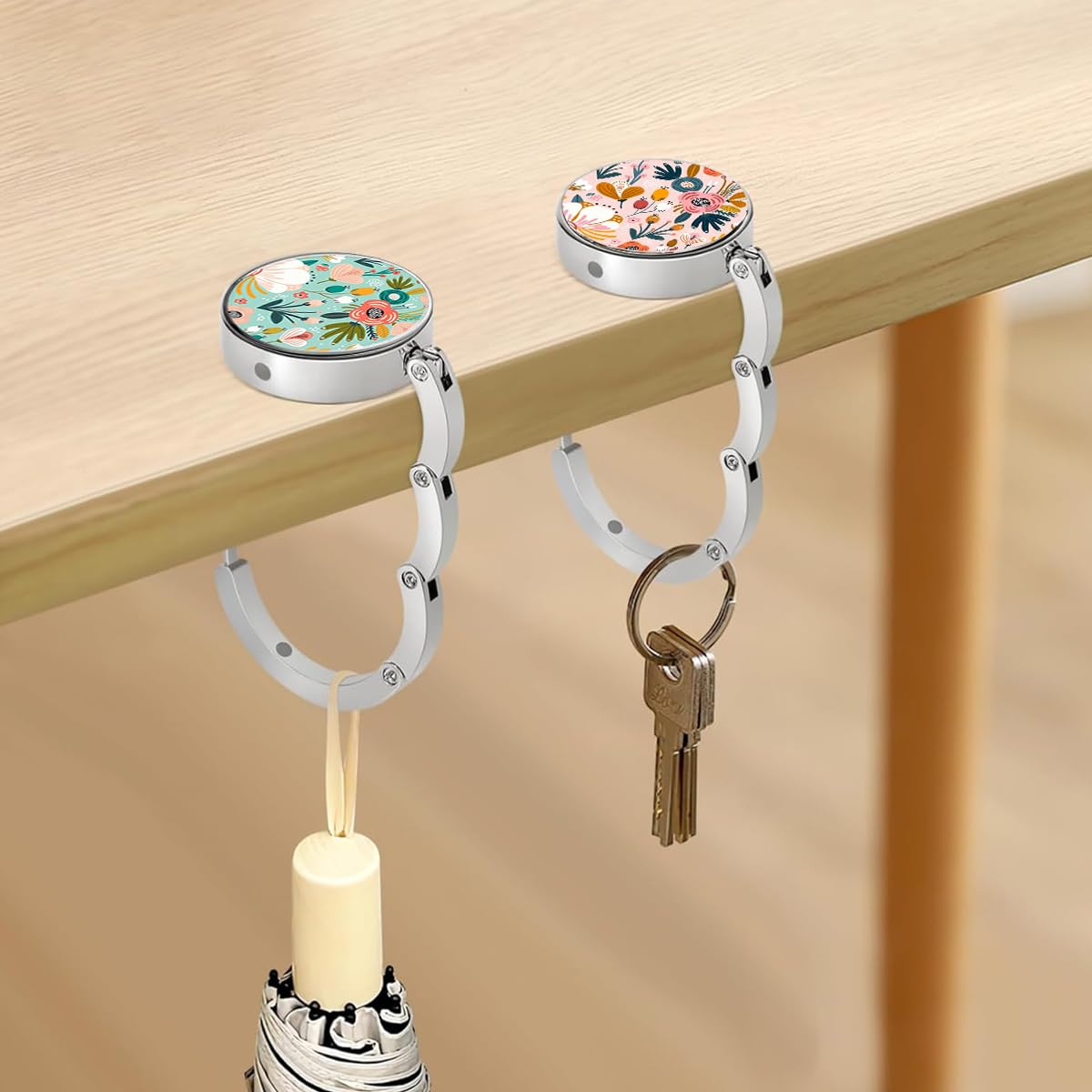 HASTHIP Desk Bag Hanger for Table and Office Use featuring Folding Hook Design | 3Pcs Aluminum Alloy Set