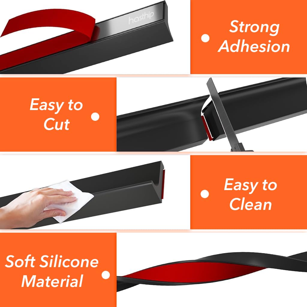 HASTHIP Silicone Water Stopper for Kitchen and Bathroom featuring Self-Adhesive Glue 1.5M | Flexible Black Water Barrier Strip