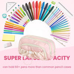 HASTHIP® BrandName Large Capacity Pencil Case, Triple Layer Zippered Stationery Organizer Bag for School Office Travel, Scrapbooking Supplies Holder, 23x10x13cm, Pink