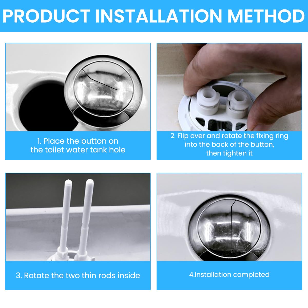 HASTHIP Dual Flush Toilet Button for 48mm 58mm Tanks with Water Saving Design in Silver