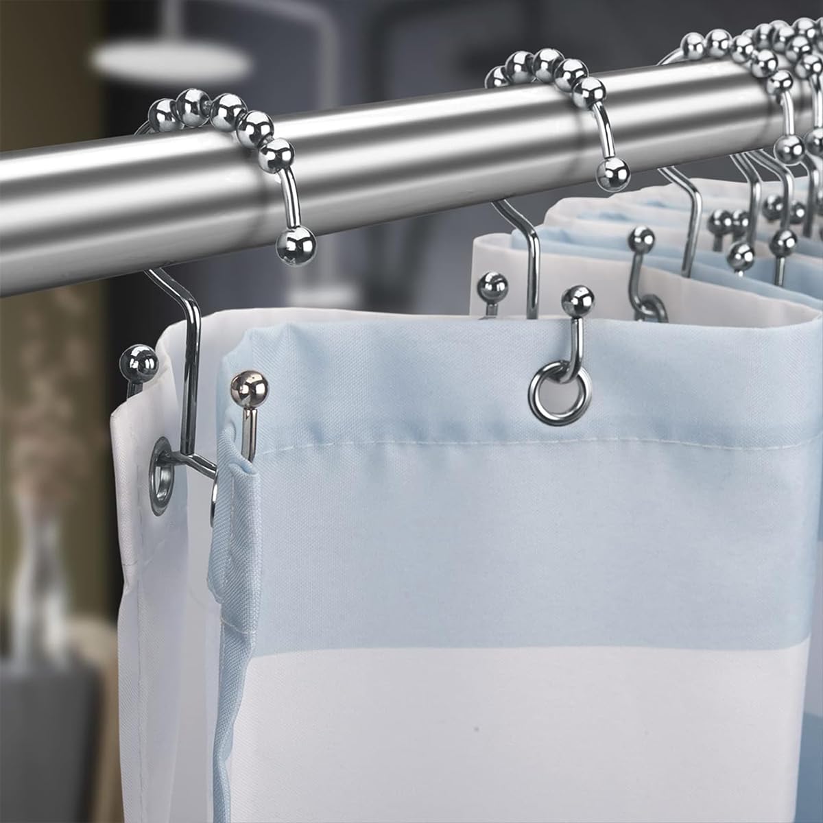 HASTHIP Shower Curtain Hooks for Bathroom Rods with Dual Side Design and 12 Metal Rings (Nickel)