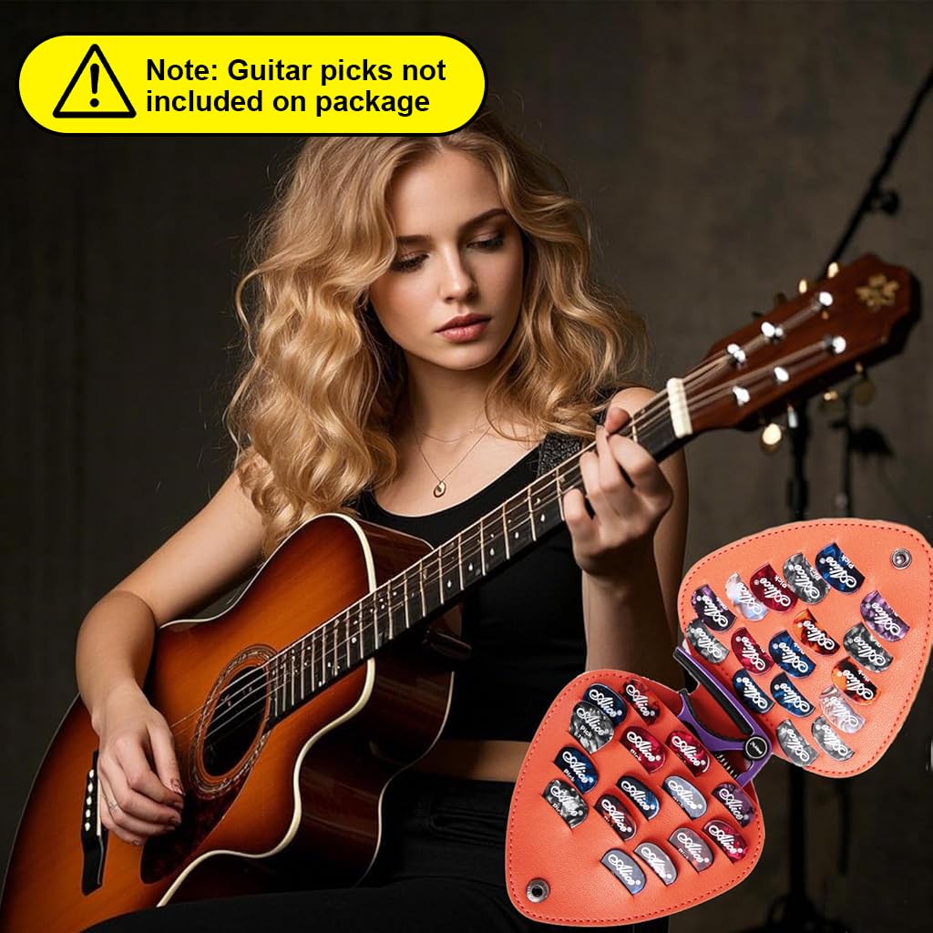 HASTHIP Guitar Pick Holder Case for 32 Picks with Capo Slot in PU Leather | Compact Storage