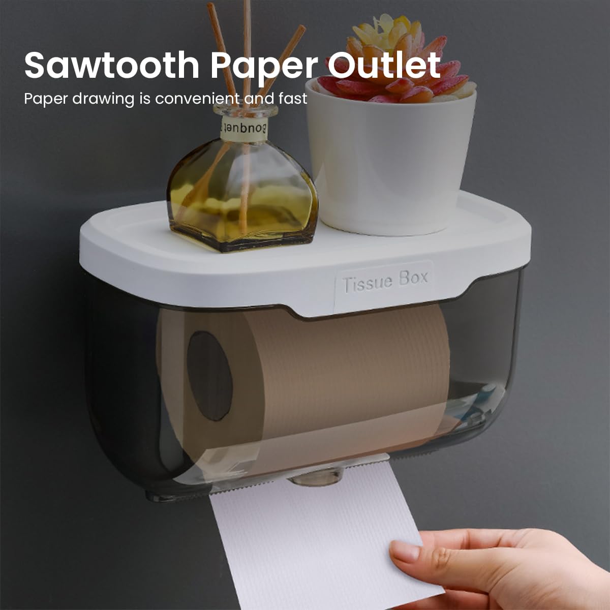 HASTHIP Toilet Paper Holder for Bathroom with Utility Shelf 20x12x12cm | ABS Plastic Wall Mount Design