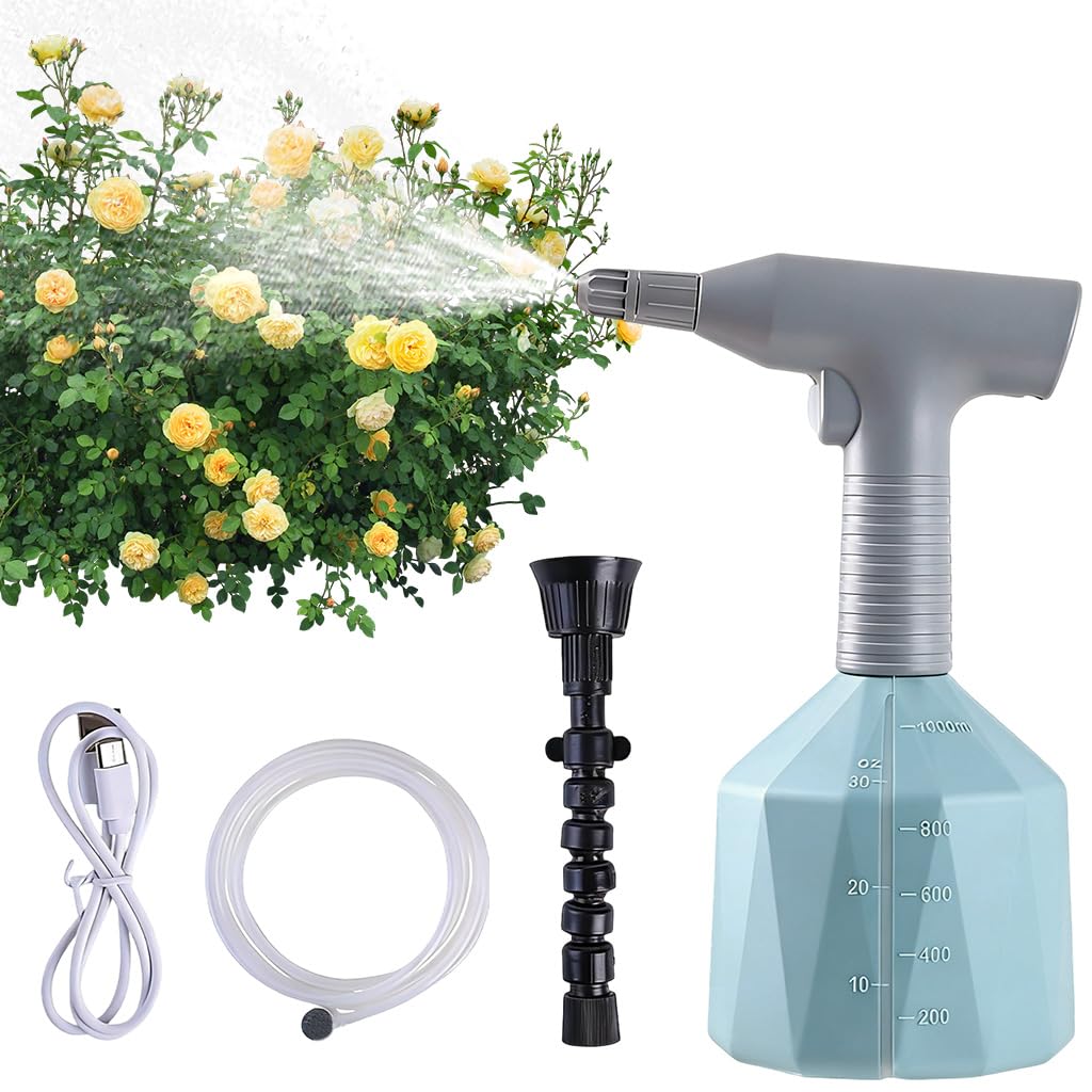 HASTHIP® ORTIZA Pulverizador Eléctrico de 1L para Plantas con Tubo de Extensión de 2,5 m y Conector Flexible, Modo Niebla y Chorro, Pulverizador Recargable USB‑C para Interior y Exterior