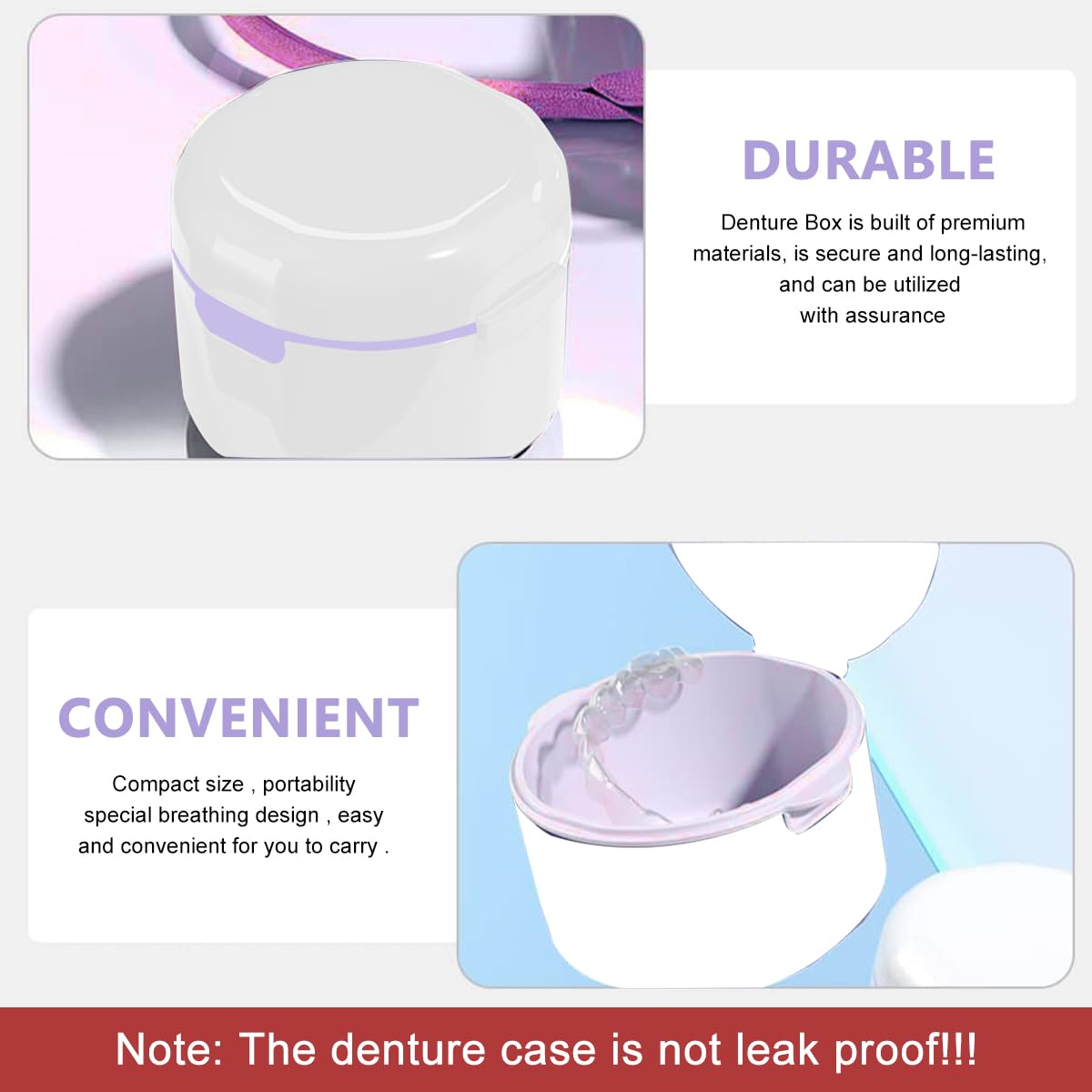 HASTHIP Denture Case for Travel with Double Layer Strainer Basket 8.8×9.6×7 cm White | Medical Grade PP Storage Cup