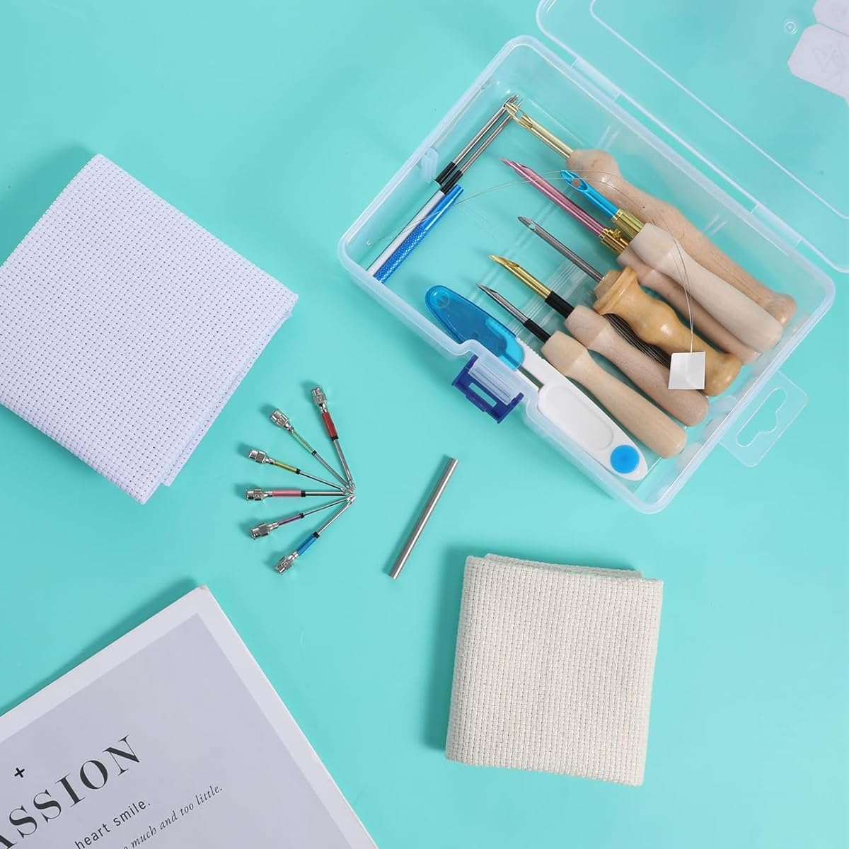 HASTHIP Embroidery Punch Needle Kit for DIY Crafting with Wooden Handle Tools | 35 Pcs Set