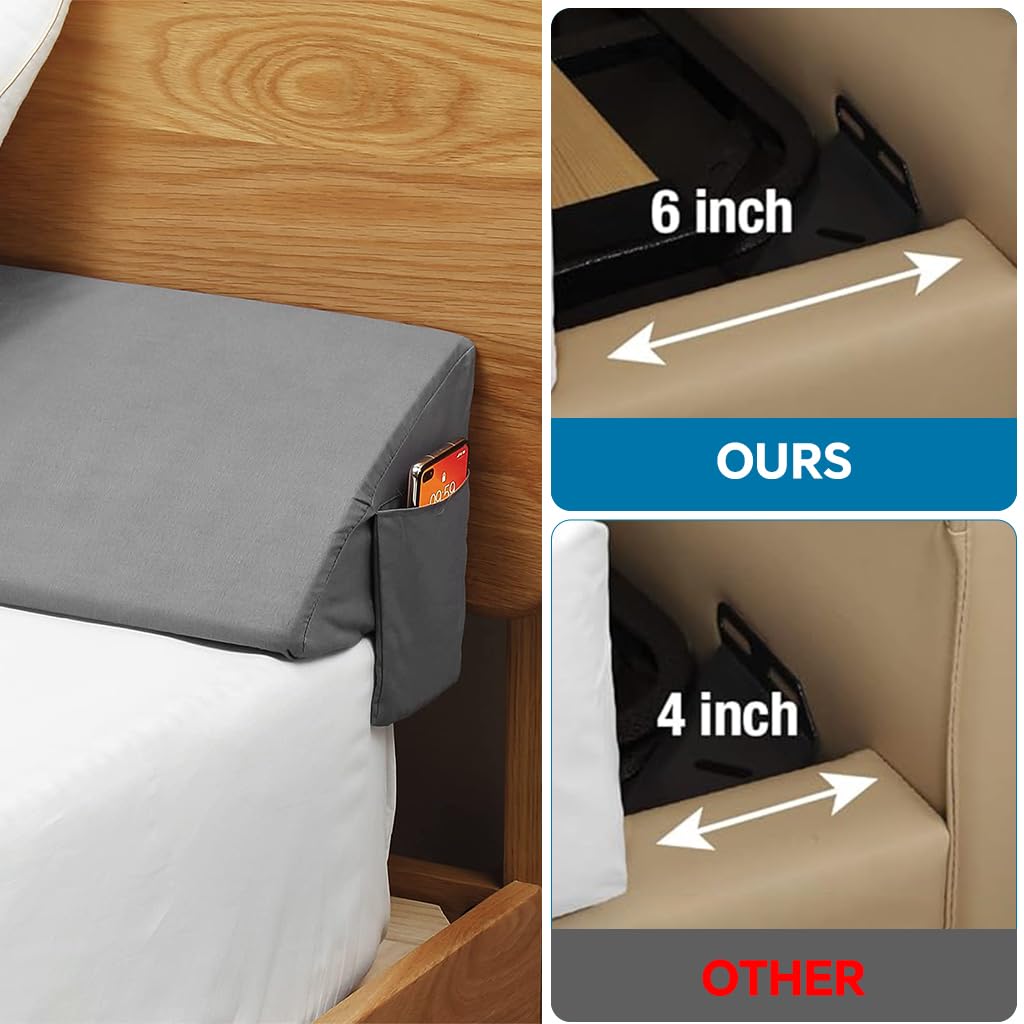 HASTHIP Headboard Cushion for Bed with Side Phone Pocket 39 x 10 x 6 in Grey Foam | Gap Cover Pillow for Comfortable Support