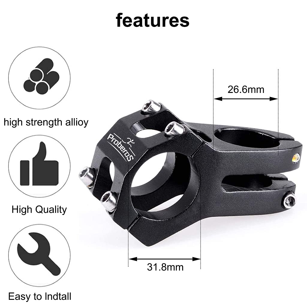 Proberos 31.8MM Aluminum Alloy Cycling Bicycle Bike MTB Handlebar Stem High-Strength Handlebar Stem Fit for Most Mountain Bike Road Bike MTB BMX Track Bike
