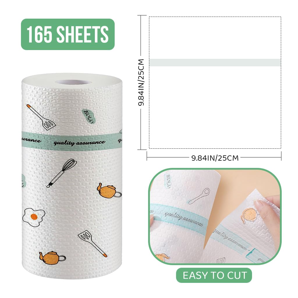 HASTHIP Reusable Kitchen Towel Roll for Cleaning with 165 Pre Cut 25x25cm Sheets | Cute Printed Design