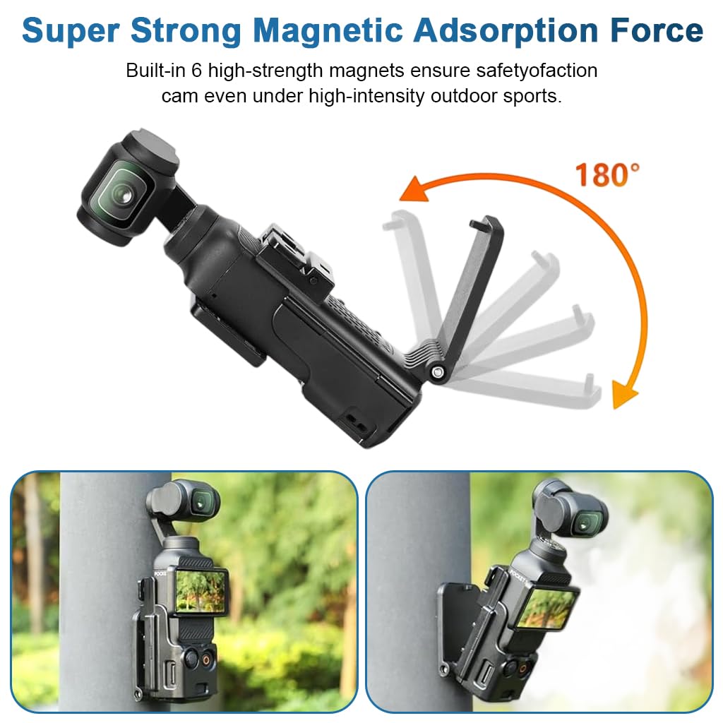 HASTHIP® Compatible with D-JI, Magnetic Wall Mount Folding Bracket for Pocket 3 Action Camera, Adjustable Magnetic Wall Holder, Ultra Strong Magnetic Base, Portable Outdoor Filming Accessories