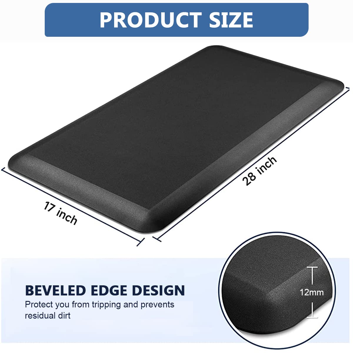 HASTHIP Kitchen Mats for Floor featuring Anti Slip Texture and Ergonomic Support 17 x 28 in Black