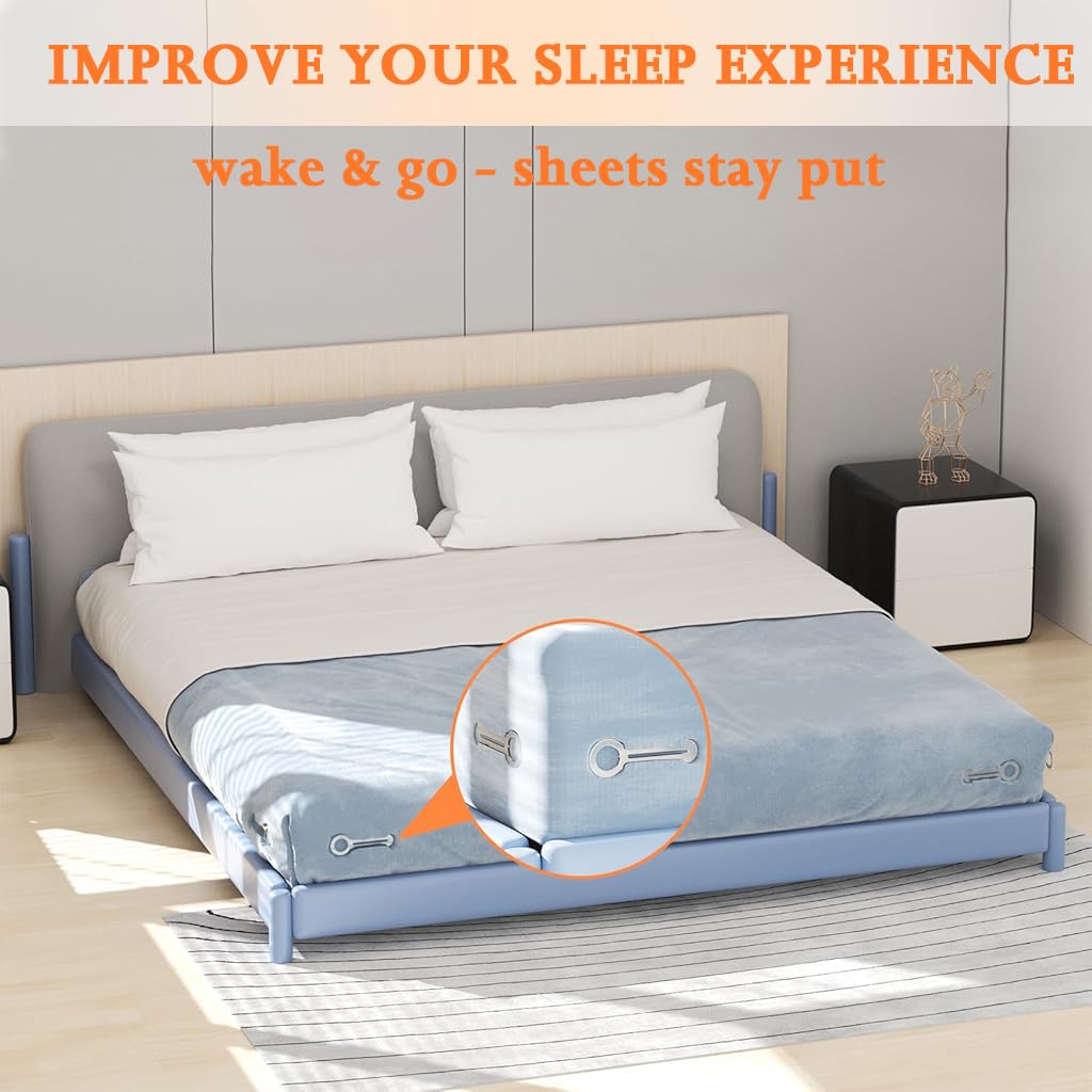 HASTHIP Fitted Sheet Fasteners Set for Secure Mattress Corners with Slide In Pin | Pack of 4