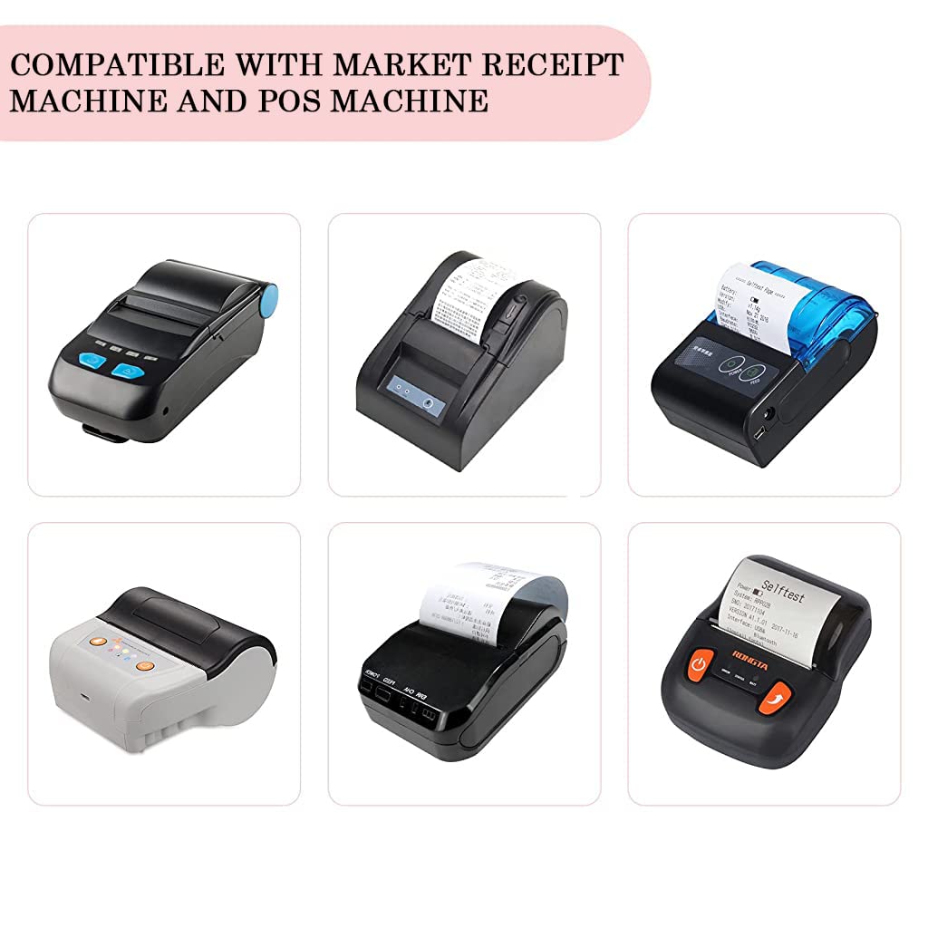 HASTHIP® 5 Rolls Thermal Paper 57x25mm Self-Adhesive Receipt Paper for POS Machine, Mini Thermal Printer, Cash Register, Portable Bluetooth Pocket Printers, Black on White