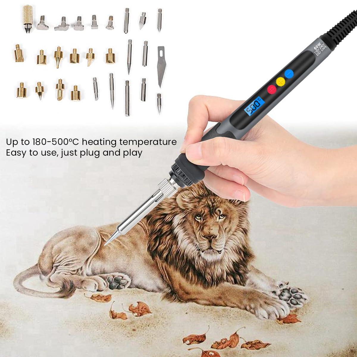 HASTHIP Pyrography Wood Burning Pen Kit 75PCS 2 in 1 60W with Adjustable Temperature | DIY Engraving and Craft Tool