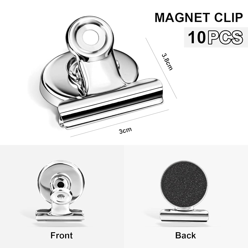 HASTHIP® Magnetic Clips, 10 Pcs Strong Refrigerator Magnetic Hook Clips with Anti-scratch Sticky Pads Included, Fridge Freezer Magnets Office Whiteboard Paper Photo Magnets for Office School Home