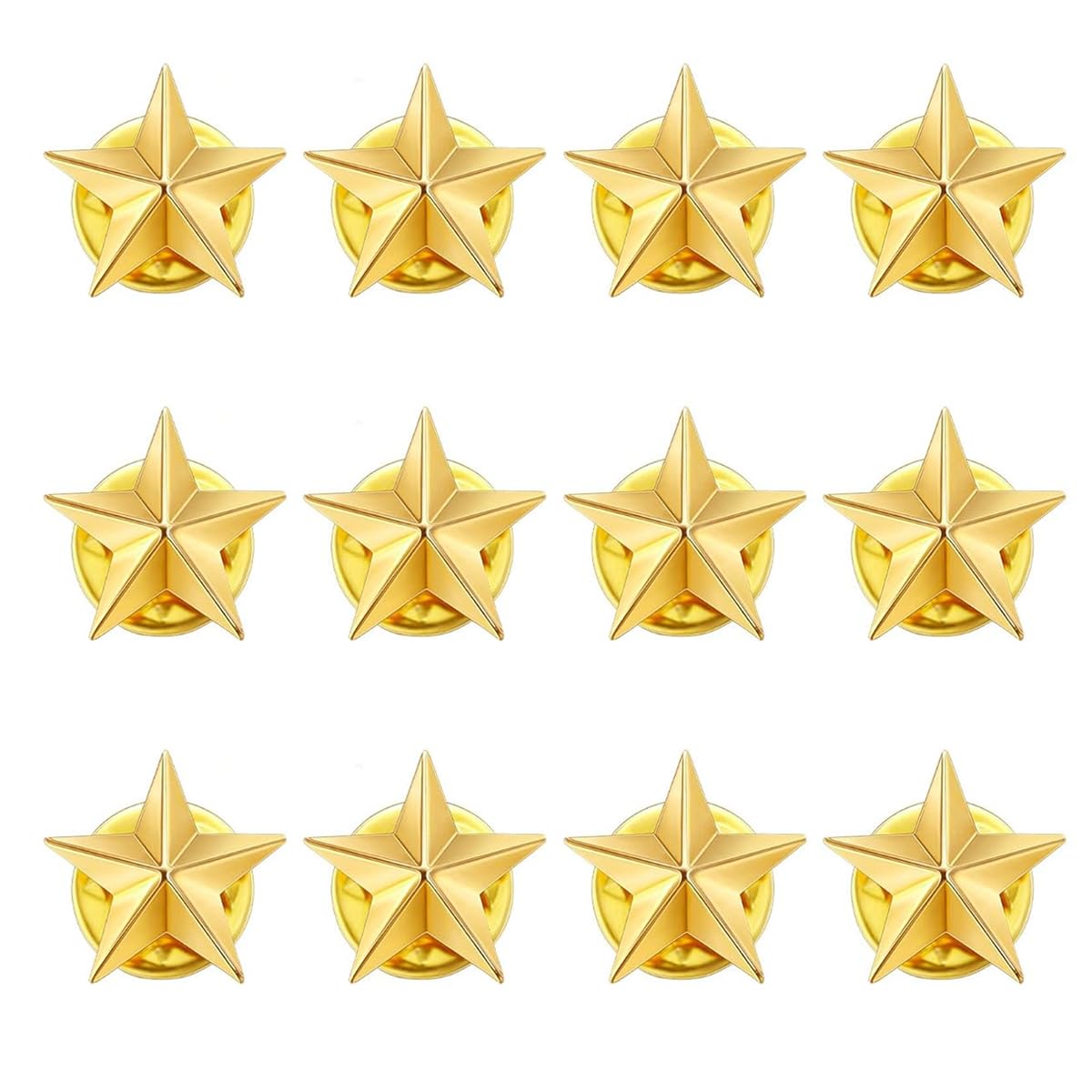 HASTHIP® Insignias de Estrella Dorada 12PCS,Broches Metálicos de Aleación 30mm,Pins Decorativos para Chaquetas Sombreros Bolsos y Ropa Accesorios Fiesta Militar y Día del Trabajo